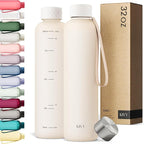 KIVY Slim Water Bottle 32oz [Lightweight & Shatterproof] Fits Backpack & Cupholder for Travel, Sports, School - Beige water bottle no straw - Cute aesthetic water bottles screw top - Dishwasher Safe