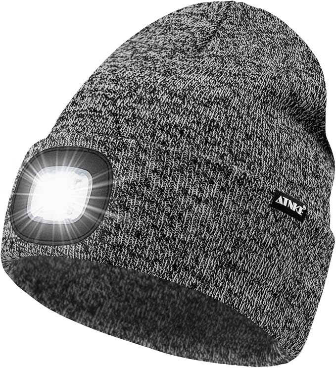ATNKE LED Lighted Beanie Hat,USB Rechargeable 4 LED Running Headlamp Bright Cap with The Light Gifts for Men and Women