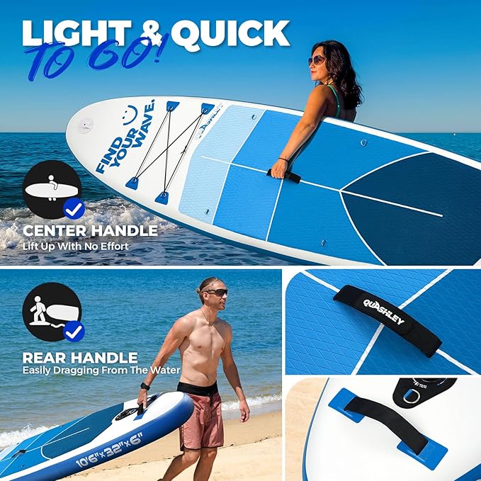 Quashley Inflatable Stand Up Paddle Board,10-11ft Inflatable Paddleboards 32/34 Inch Wide,All Around SUP for Beginners with Lightweight Paddle,Hand Pump,Backpack,Leash,Durable & Portable iSUP Board