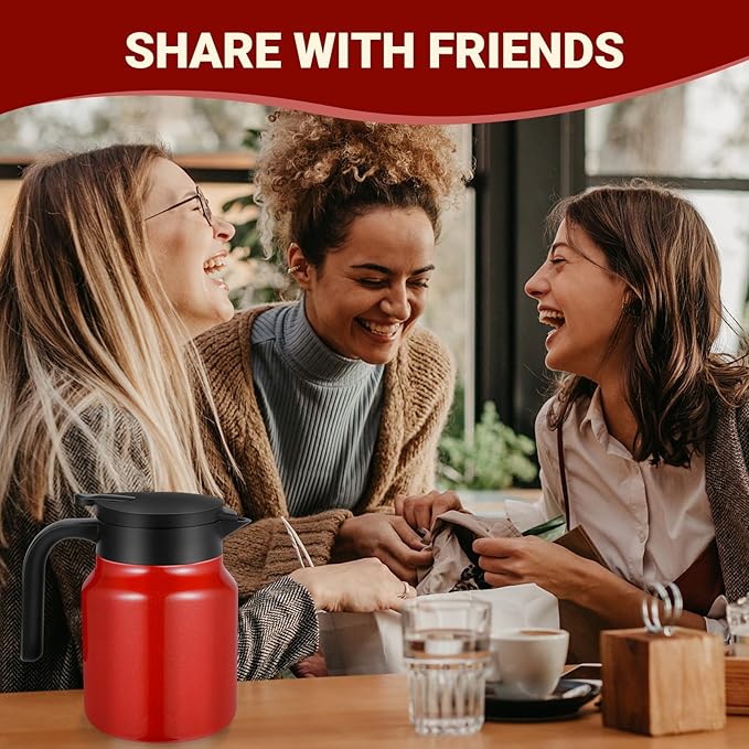 34Oz Thermal Coffee Carafe for Hot/Cold, Stainless Steel Thermos Carafes for Hot Liquids, Dustproof Insulated Hot Water Carafe for Party/Home,Red