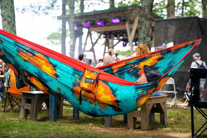 ENO DoubleNest Hammock - Lightweight, Portable, 1 to 2 Person Hammock - for Camping, Hiking, Backpacking, Travel, a Festival, or The Beach - Tie Dye/Red