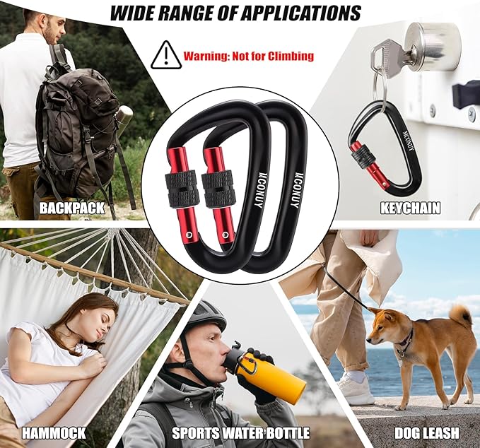 12kN Locking Carabiner Clips, Small Aluminium Carabiners Keychain, Heavy Duty Caribeaners for Camping, Hiking, Hammocks, Swings, Dog Leash, 2 Pcs