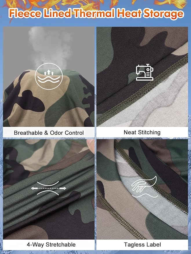 romision Thermal Underwear for Men Long Johns Fleece Lined Hunting Gear Bottom Top Set Base Layer for Cold Weather Gift