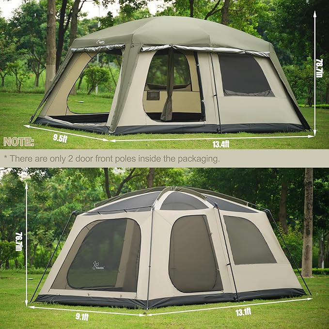 Vidalido 8-10 Person Camping Tent with 3 Door 2 Room Large Family Cabin Tents, Double Layer Waterproof Portable Glamping Tent, Big Tents for Outdoor Picnic Camping Hiking and Family Gathering