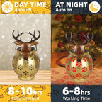 Gold Deer Christmas Lanterns Outdoor with LED Light and Hollow Snowflake Solar Reindeer Christmas Decorations Outside for Garden Patio Yard Porch Art Decoration