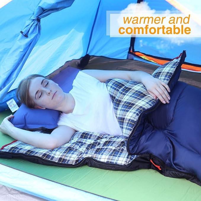 REDCAMP Cotton Flannel Sleeping Bag for Camping Backpacking, Adults Cold Weather Envelope Sleeping Bags with 2/3/4/6lbs Filling