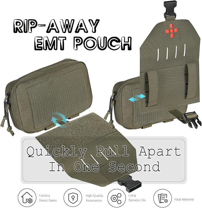 Ifak Pouch-Rapid Deployment Tactical MOLLE Trauma Kit Pouches, Quick Release Tear-Off Medical First Aid Kit Organiser with Red Immediate Identify for Emergency Surviva Activities.