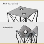 ARROWHEAD OUTDOOR 26” (66cm) Portable Camping Folding Table, 2 Cup Holders, Square, Carrying Case, Steel Frame, High-Grade 600D Canvas