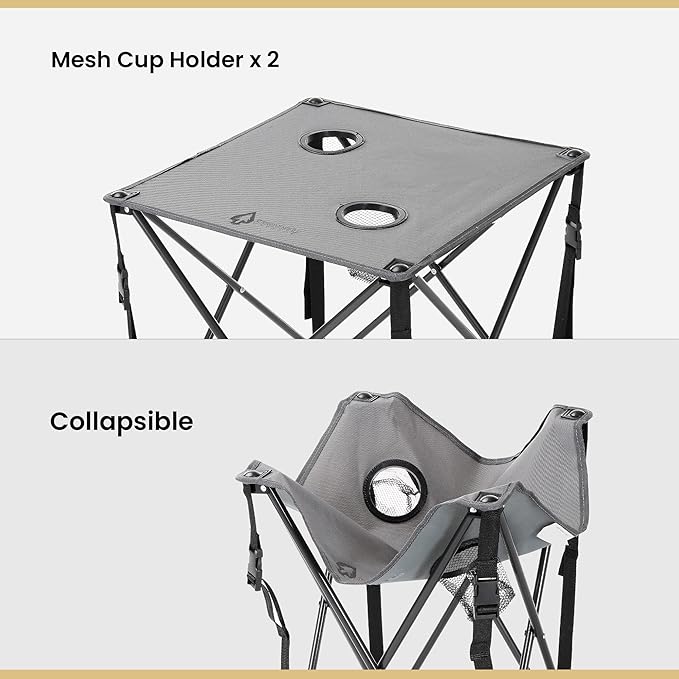ARROWHEAD OUTDOOR 26” (66cm) Portable Camping Folding Table, 2 Cup Holders, Square, Carrying Case, Steel Frame, High-Grade 600D Canvas
