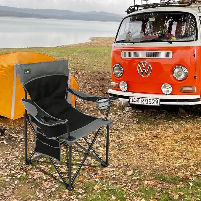 Northroad Foldable Camping Chair Heavy-Duty Outdoor Folding Chair Support Up to 300lbs for Hiking, Picnics, Patio, Beach, Fishing (Black)