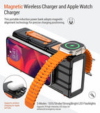 Solar Power Bank Dual Magnetic Wireless Charging, Built-in 2 Retractable Cables & Hand Crank and 22.5W Fast Charge, SOS/Strobe/Strong Flashlights