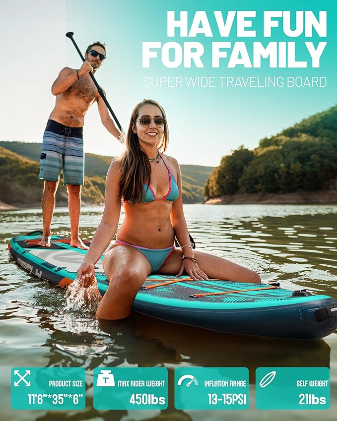 Bigfly 11'6×35" Super Wide Inflatable Stand Up Paddle Board, Ultra Stable Wide SUP for 2+1 People/Family/Big Size, 100L Backpack, All-Round Sup Board, US Big Fin
