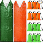 Qunclay 12 Set Emergency Sleeping Bag Survival Bivvy Sack Blanket with Whistles Lightweight Portable Thermal Survival Bag Thick Tent with Hood Extension Nylon Stuff Sack