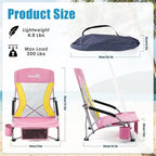 Lamberia Folding Beach Chair for Adults, Portable Low Beach Chairs with 300lbs Capacity, Lightweight Fodable Camping Chair for Travel, Picnic, Concert & Outdoor Activities, Pink-Yellow