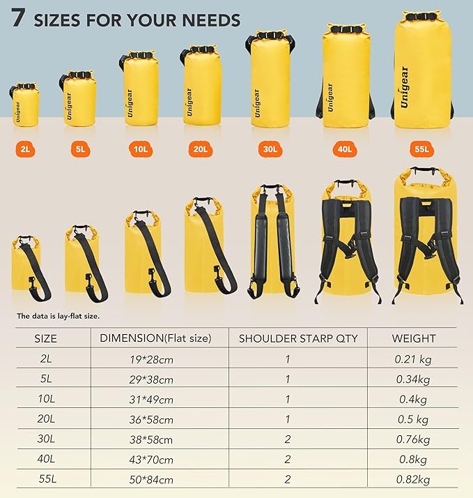 Unigear Dry Bag Waterproof, 2L/5L/10L/20L/30L/40L Floating and Lightweight Bags for Kayaking, Boating, Fishing, Swimming and Camping with Waterproof Phone Case