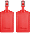 Travelambo Luggage Tags for Suitcases Faux Leather Privacy Protection 2 Pack Bag Tags Travel Accessories Essential, Classic Red