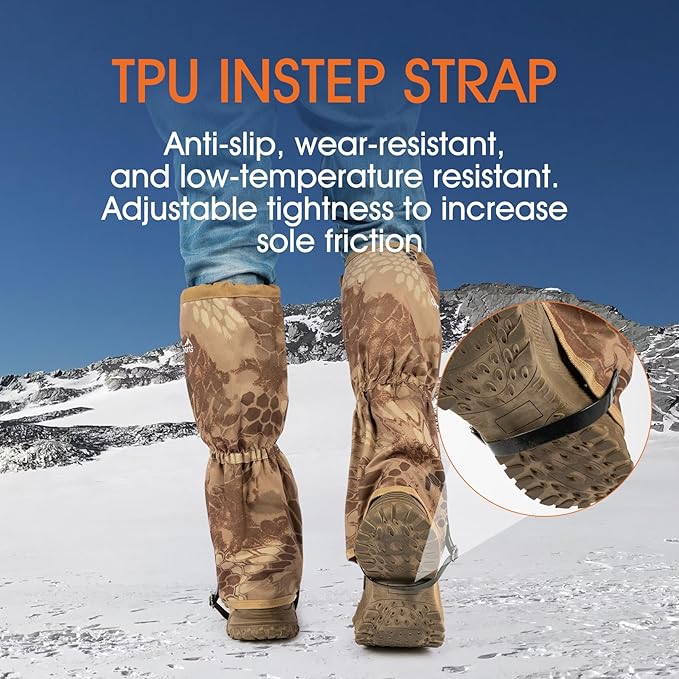 Waterproof Adjustable Leg Gaiters for Men and Women Snow Boot Gaiters for Hiking in Hunting Sand and Mud Mountain Climbing or Snowshoeing