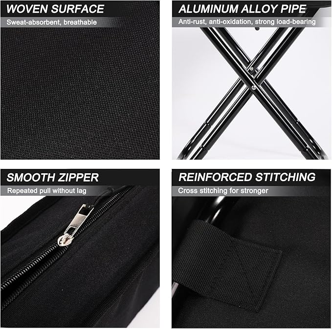 Camping Stool, Portable Folding Stool, Aluminum Ultralight Backpacking Stool Suitable for Outdoor Gardening and Beach Hiking Fishing (Black, 16 High)