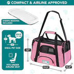 PetAmi Airline Approved Pet Carrier for Cats & Small Dogs, Soft Sided TSA Travel Carrier Bag with Sherpa Bed, Breathable Mesh Ventilation, Collapsible Bowl, Fits Under Seat, Up to 18 lbs, Large Pink