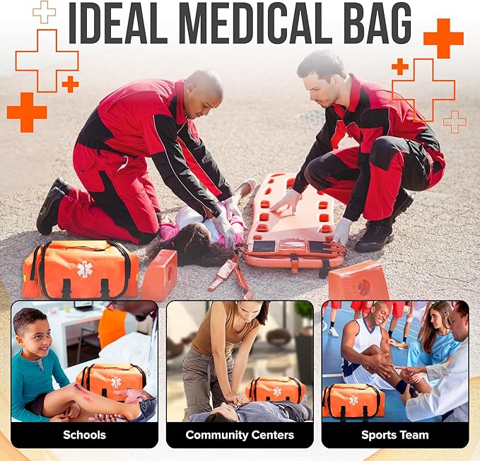 JJ CARE Trauma Bag (287 pcs), Fully Stocked EMT Medical Bag for Professionals, First Aid Emergency Medical Kit, First Responder Kit Essentials with Organizer Pouch