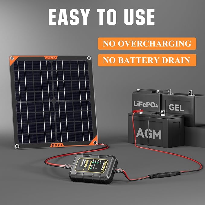 SUNAPEX 20W Flexible Solar Panel with MPPT Charge Controller, Solar Battery Charger Maintainer, 12V Waterproof Solar Trickle Charger for Car, Motorcycle, Boat, Marine, RV, Trailer, Tractor,Truck, etc