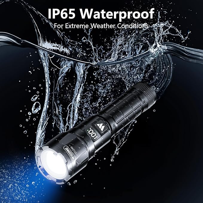 Wdtpro LED Rechargeable Flashlights High Lumens 2Pack, 6000LM Super Bright Flashlight, Zoomable Powerful Camping Flashlights with LCD Digital Display, 3 Modes Waterproof Flash Light for Home Emergency