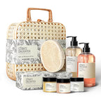 COBA’S DAUGHTER Luxury Spa Gift Set – 7-Piece Bath & Body Set with Rattan Case, Body Wash, Bubble Bath & Scrub – Premium Holiday, Birthday, Mother's Day, Housewarming, Bridal Shower & Self-Care Gift