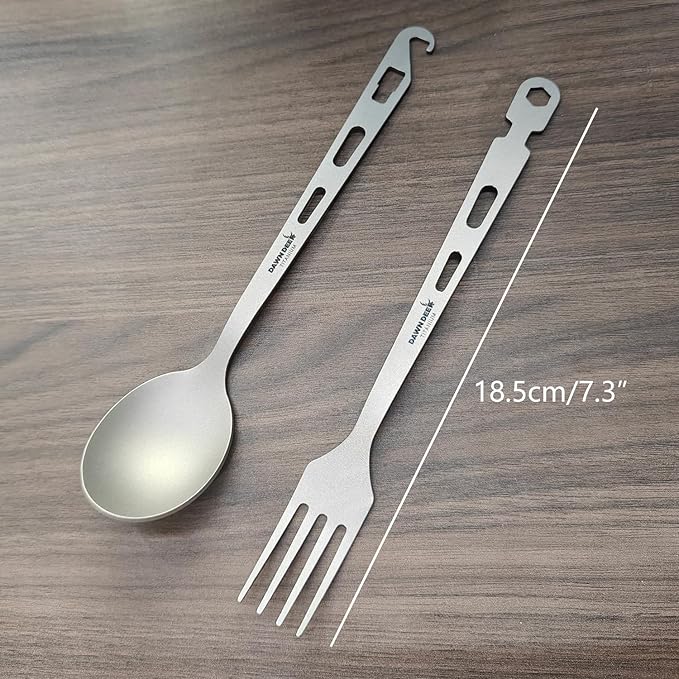 Titanium Fork Spoon Knife Set - Camping Tongs | Ultralight Backpacking Utensils, Travel Cutlery Set, Heat-Resistant & Rustproof, Hiking Survival Gear (Fork+ Spoon)
