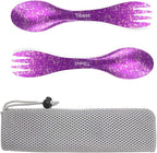 2 in 1 Titanium Spoon and Fork Combo Backpacking Utensils Lightweight Eco-Friendly Spork for Camping Backpacking Hiking Travel etc (2 Pack)