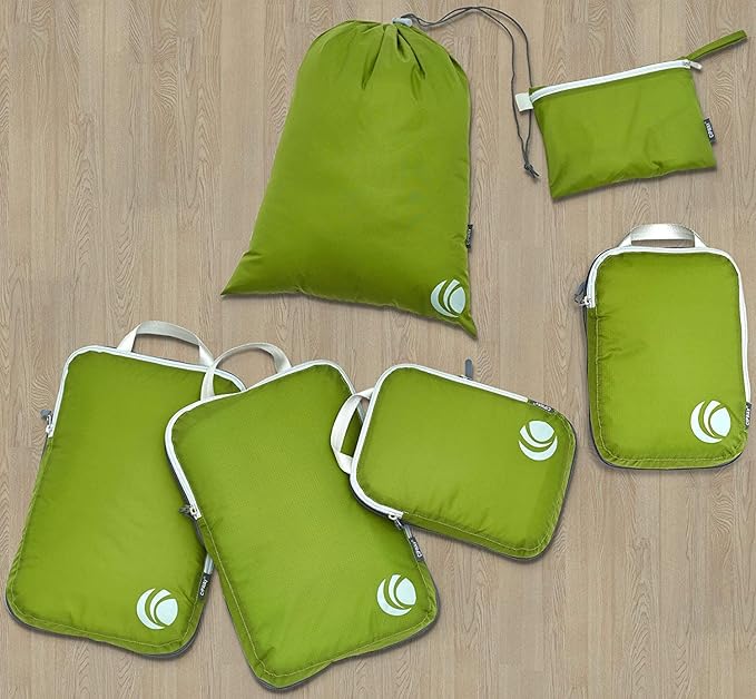 Cipway Compression Packing Cubes Set, Ultralight Expandable Travel Packing Organizers for Carry on Luggage (Green 6pcs)