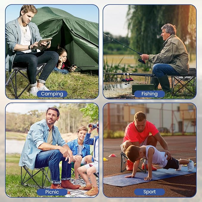 Padded Camping Stool, 18 Inch Oversized Camping Foot Rest, 500lb Camping Chairs Outdoor Footstool Portable Camping Ottoman for Camping Gardening Fishing w/Storage Net Carry Bag(2, DarkGreen)