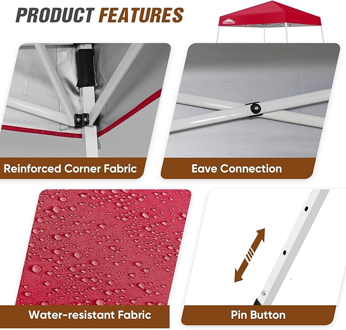 EAGLE PEAK 8x8 Slant Leg Pop-up Canopy Tent Easy One Person Setup Instant Outdoor Beach Canopy Folding Portable Sports Shelter 8x8 Base 6x6 Top (Red)