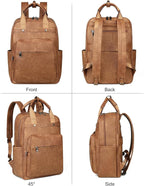 MASINTOR Leather Laptop Backpack for Women, Stylish Computer Backpack College Business Work Shoulder Bags Work and Travel Mocha Brown