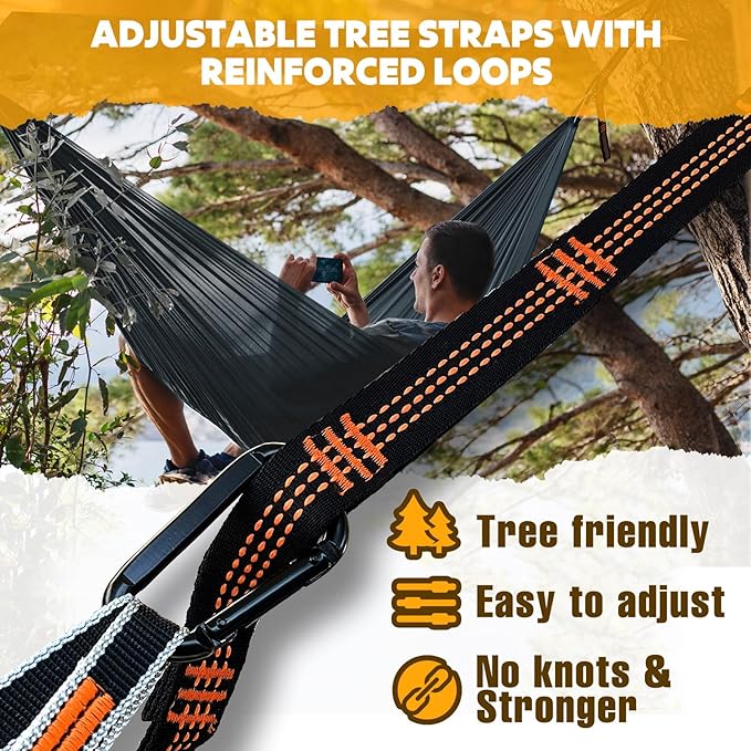 NATUREFUN Ultra-Light Travel Camping Hammock | 300kg Load Capacity,Breathable,Quick-Drying | 2 x Premium Carabiners,2 x Nylon Slings Included | Outdoor Indoor Garden