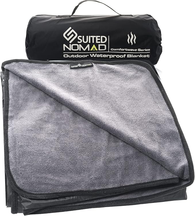 SUITEDNOMAD Large Waterproof Outdoor Stadium Blanket, Windproof and Warm Extra Thick Fleece or Quilted Sherpa, Great for Cold Weather Camping, Picnic, Sports, Festivals