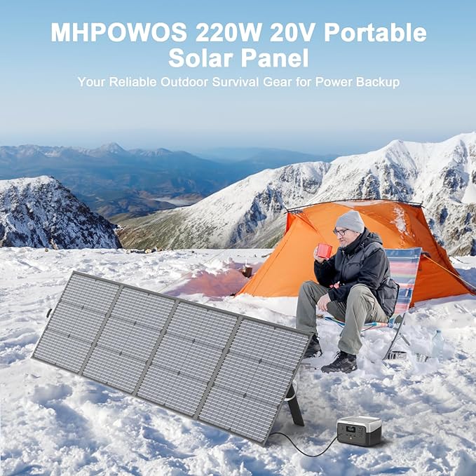 220W Portable Solar Panel, IP67 Waterproof Foldable 20V Solar Charger, High 23.5% Efficiency for Portable Power Station, Outdoor Camping, RV
