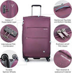 Hanke 20/24/28 Inch 3 Piece Luggage Set with Spinner Wheels Expandable Luggage Large Suitcases with Wheels Softside Checked Luggage Rolling Suitcase with Lock Lightweight Travel Luggage.(Purple)