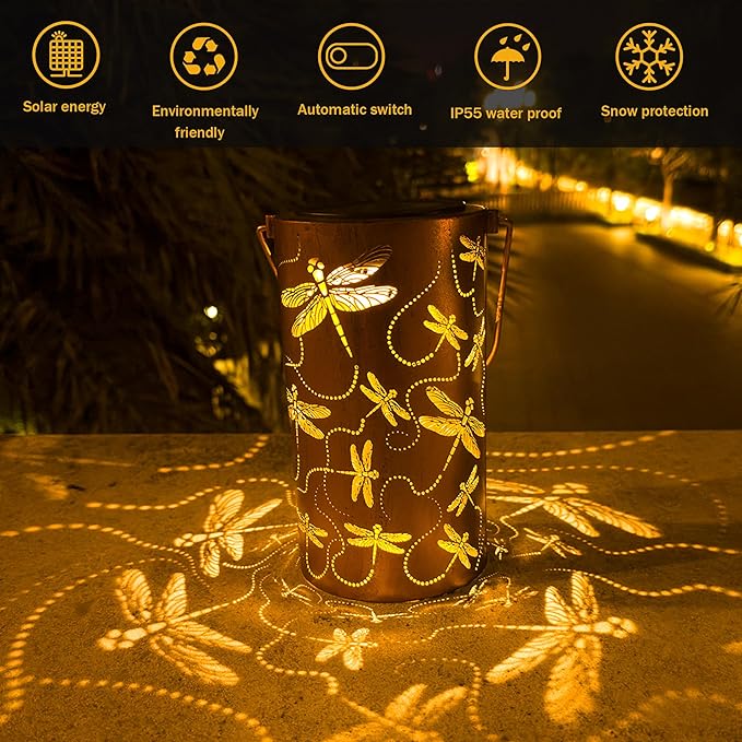 Dragonfly Solar Lanterns Outdoor Waterproof, Birthday Gifts for Women Mom Grandma, Hanging Solar Lights for Yard, Patio, Porch, Garden Decor, Christmas Gifts for Her/Him