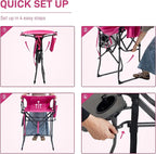 EVER ADVANCED Portable 30.7" Seat Height Tall Folding Camping Chair Directors Chair High Foldable Bar Stool with Side Table for Makeup Artist, Sports Event, Craft Show, Supports 350LBS Pink