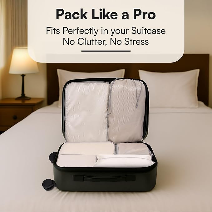 AMHARBOR Set of 6 Compression Packing Cubes for Travel - Space-Saving Luggage Organizers - Vacation Travel Essentials - Lightweight Accessories for Suitcase