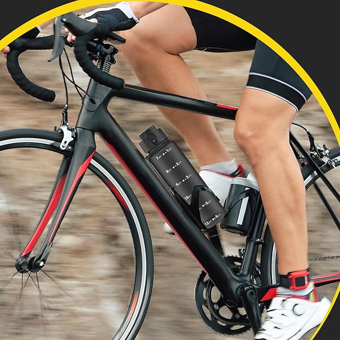 OLDLEY 32 oz Water Bottle, Motivational Water Bottle with Time Marker, Sports Water Bottle With Strap, Leakproof & BPA Free Large Water Bottles for School, Gym, Travel, Outdoor, Tritan,Black