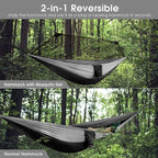 G4Free Large Camping Hammock with Mosquito Net 2 Person Pop-up Parachute Lightweight Hanging Hammocks Tree Straps Swing Bed for Outdoor Backpacking Backyard Hiking