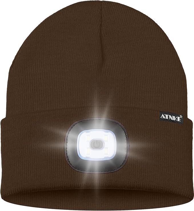 ATNKE LED Lighted Beanie Hat,USB Rechargeable 4 LED Running Headlamp Bright Cap with The Light Gifts for Men and Women