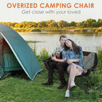 EMERIT Oversized Double Duo Camping Chair Folding Camping Loveseat 2 Person Camping Couch Heavy Duty Lawn Chairs for Outside with Padded Seats & Armrests-Support 650LBS