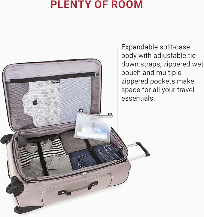 SwissGear Sion Softside Expandable Roller Luggage, Pewter, 3-Piece Set (21/25/29)