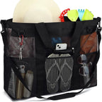 Fammart Mesh Beach Bag with Zipper, Large Beach Tote for Women, Toys Pool Swim Bag Travel Vacation Cruise Essentials