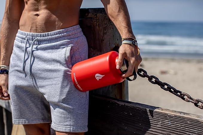 HYDRO CELL Stainless Steel Insulated Water Bottle with Straw - For Cold & Hot Drinks - Metal Vacuum Flask with Screw Cap and Modern Leakproof Sport Thermos for Adults (Mandarin 64oz)