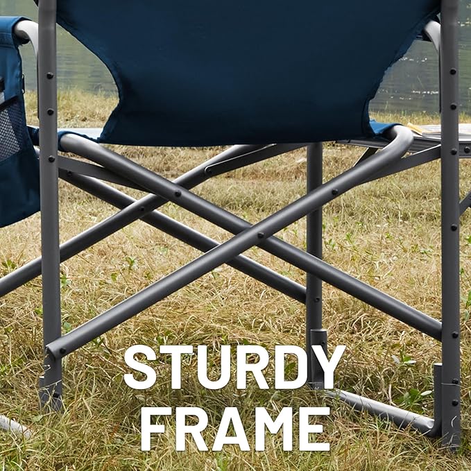 TIMBER RIDGE Aluminum Oversized Camping Chair, Lightweight Portable Directors Chair with Side Table Detachable Side Pocket for Outdoor Camping, Lawn, Picnic, Support 400lbs Blue 2 Pack