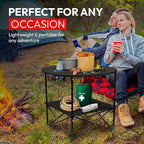 Camping Table, 2-Tier Folding Portable Table with 4 Cup Holders, Camping Cip & Carry Bags for Camping, Collapsible Table Steel Frame, High-Grade 600D Canvas, for BBQ, Fishing, and Picnic