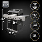 Kenmore 4-Burner BBQ Gas Grill with Searing Side Burner, Propane Grill, 52,000 BTUs, Warming Rack, Electronic Ignition & Cast Iron Cooking Grates, Black/Stainless Steel + Bonus Cover